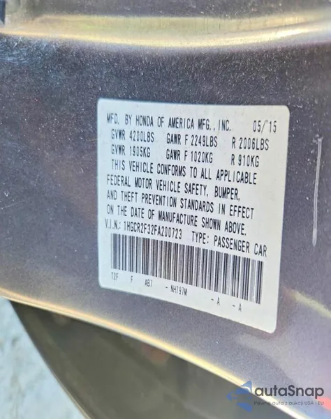 2015 Honda Accord Lx z USA, uszkodzony, nr VIN 1HGCR2F32FA200723